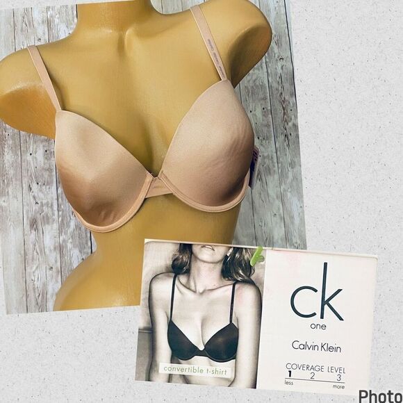 NWT Vintage Tan 36D CK one Calvin Klein 3 way Conventional,Crisscross,Halter Bra - Picture 1 of 12